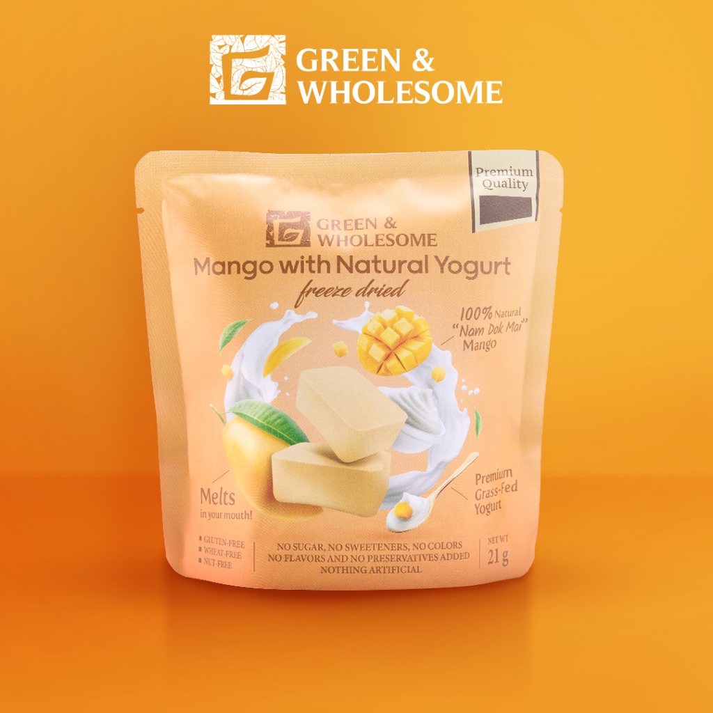 Green & Wholesome l Mango with Natural Yogurt Freeze dired l มะม่วงผสมโยเกิร์ตธรรมชาติฟรีซดราย