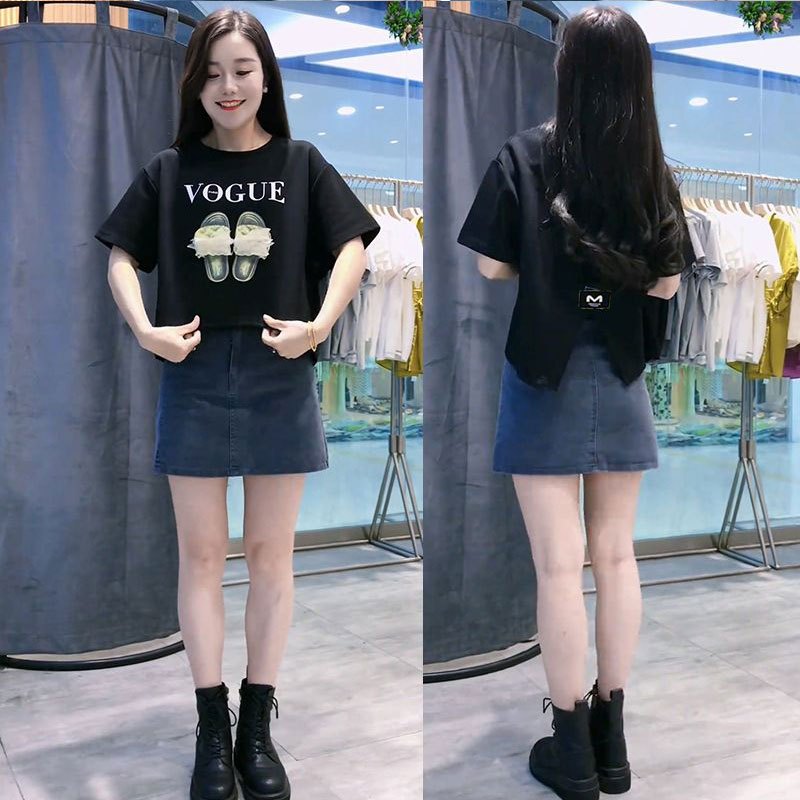 เสื้อครอปสาวอวบน่ารักสไตล์เกาหลี oversize เสื้อผ้าคนอ้วนไซส์ใหญ่ เสื้อยืดสวยๆผู้หญิงฤดูร้อนใหม่ ผ่าด้านหลัง ผ้าใส่สบาย รูปที่ 2