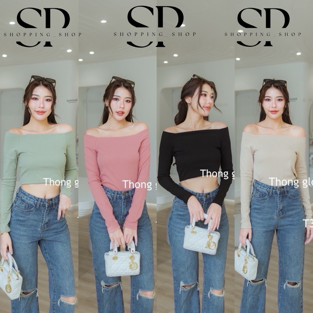 T304 เสื้อปาดไหล่แขนขาวผ้ายูนิโคล่เนื้อญี่ปุ่น นุ่มหนาเกรดดี