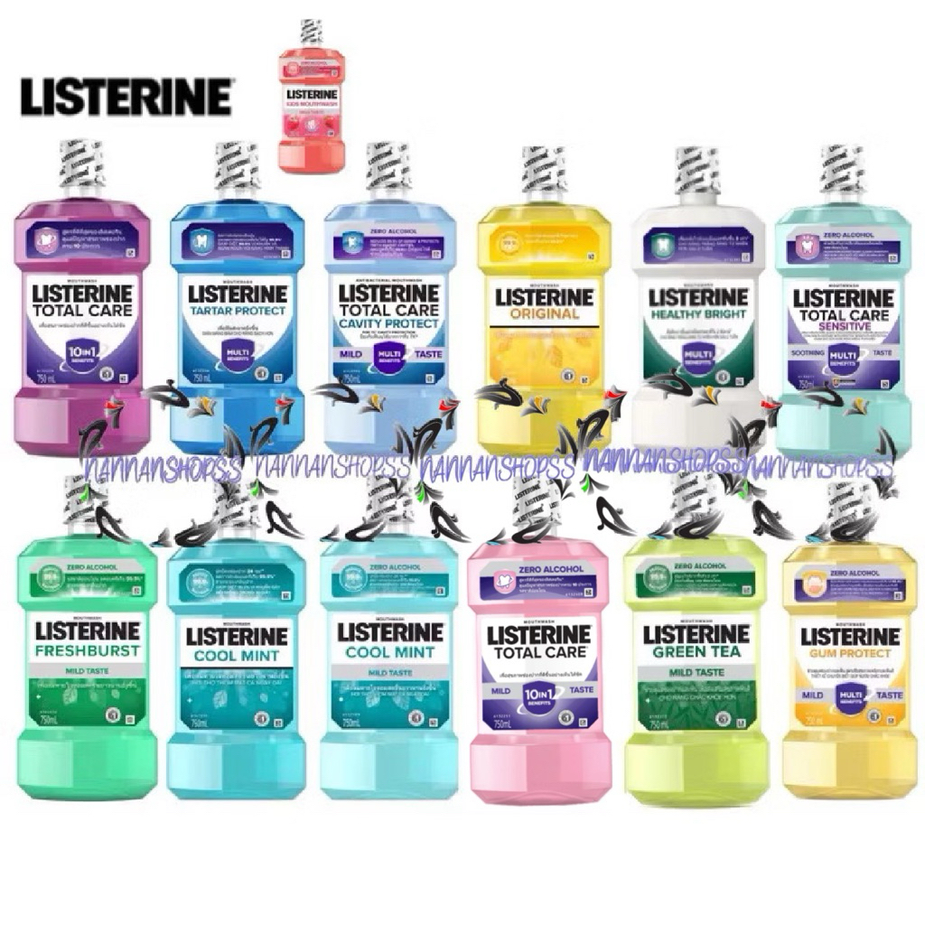 ลิสเตอรีน น้ำยาบ้วนปาก 750 มล. Listerine 750 ml. Tartar Total Care Natural Greentea Coolmint Zero Healthy bright Gum