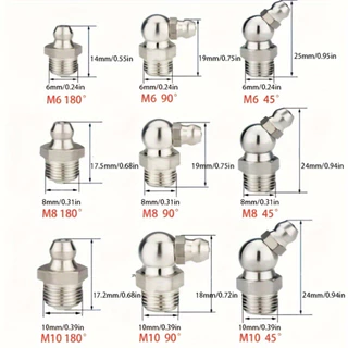 130ชิ้น หัวอัดจารบีสแตนเลส ปลอดสนิม หัวอัดจารบี น็อตอัดจารบี หัวอัดจารบีสแตนเลส 45° 90°เกลียวมิล