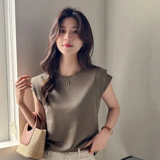 เสื้อแฟชั่นมาใหม่ล่าสุด สีพื้น oversize เสื้อผ้าสาวอวบน่ารักสไตล์เกาหลี เสื้อยืดแขนสองชั้นสวยๆผู้หญิงกําลังฮิตใหม่ล่าสุด