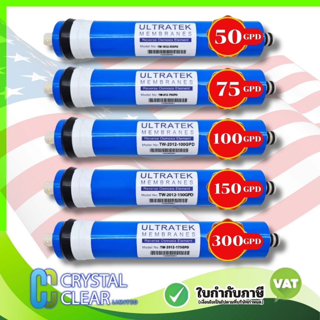 ไส้กรอง อาร์โอ เมมเบรน 12 นิ้ว 50 75 85 100 150 175 GPD ULTRATEK  รับรองมาตรฐานความปลอดภัยของน้ำดื่ม