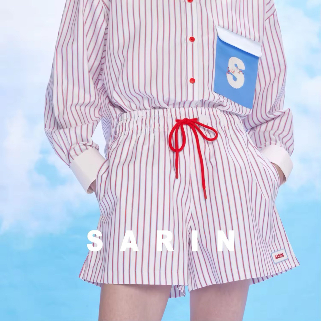 Sarin PuiPui pinstripe shirt/short✨✨ เสื้อเชิ้ต/ขาสั้น sarin สี cheri blue ใช้โค้ดลด20-30% (shop2,29