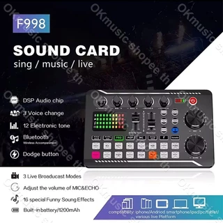 F998 Sound Card การ์ดเสียง ไลฟ์สด บลูทูธ เปลี่ยนเสียง เอฟเฟกต์ 16 แบบ ปรับ EQ คาราโอเกะ พอดแคสต์ ร้องเพลง เล่นเกม