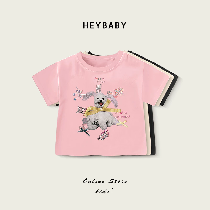 2-12 ปี เสื้อยืดเด็ก ลายน่ารัก เสื้อยืดมินมอลเด็กผู้หญิง เสื้อคอกลม ผ้าฝ้าย นุ่ม แต่งโบว์น่ารักๆ สำหรับเด็กผ