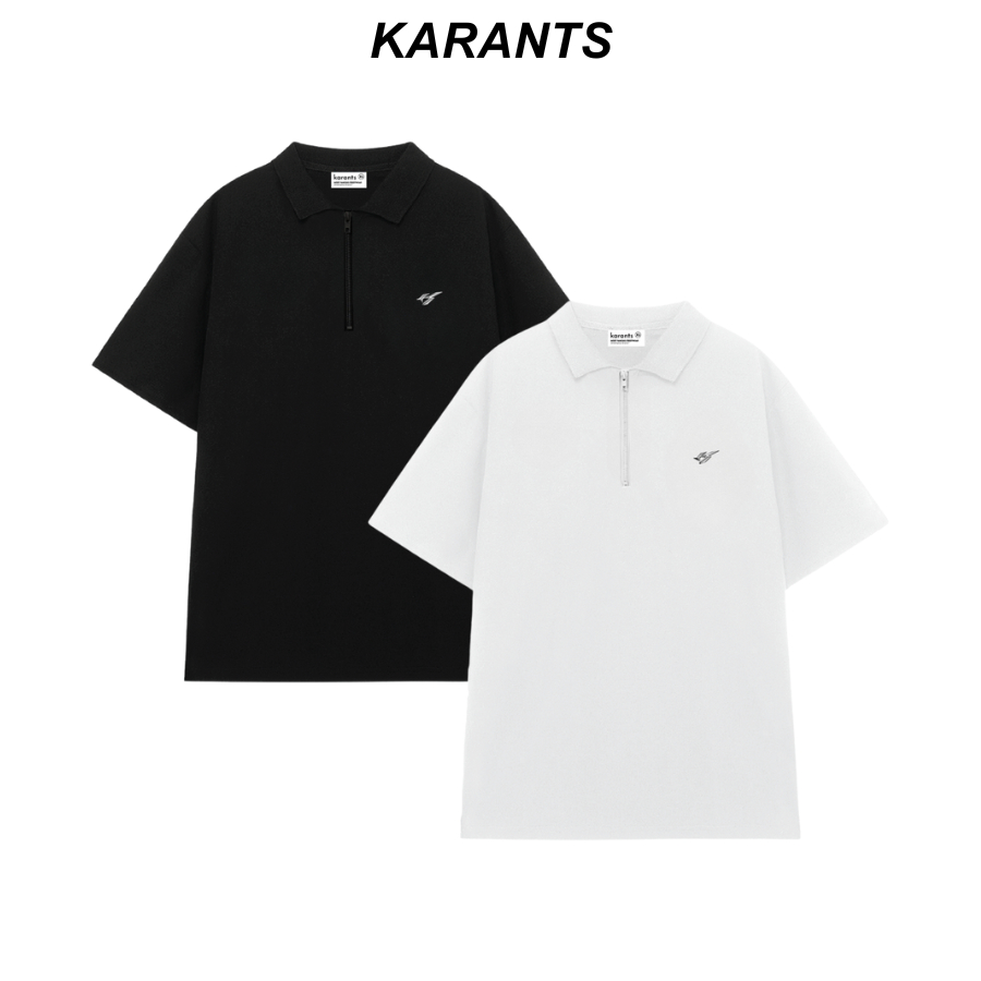 Karants เสื้อเชิ้ตผ้าฝ้ายปิเก้ Polo Oversize ตกแต่งด้วยขอบโลหะเรียบ สำหรับผู้ชายและผู้หญิง Unisex - KR259