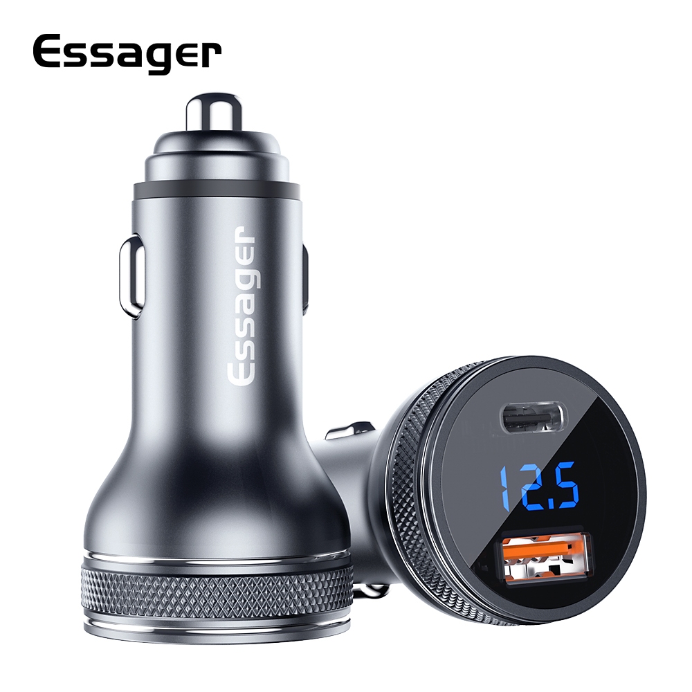 Essager เครื่องชาร์จรถยนต์แบบจอแสดงผลดิจิทัล 36W A+A/A+C พร้อมชิปป้องกันอัจฉริยะ