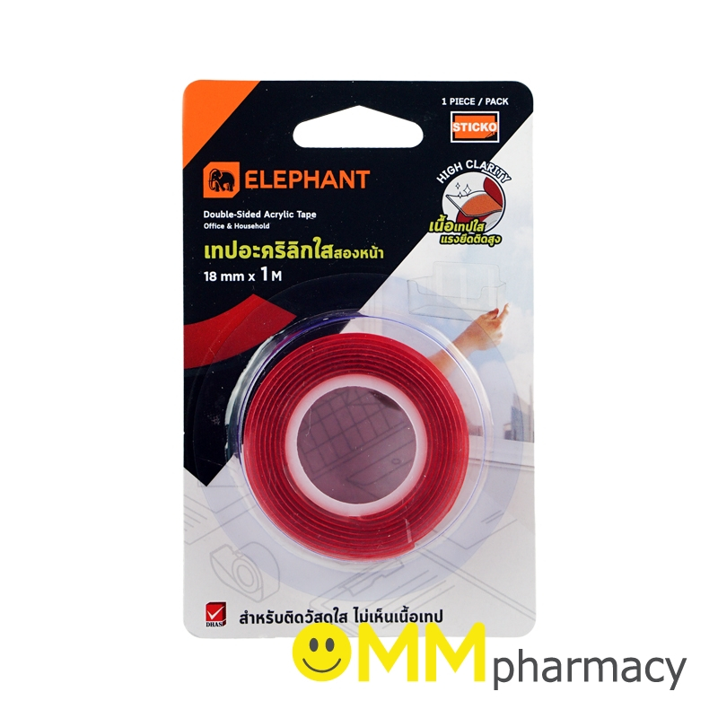 ELEPHANT เทปอะคริลิกใสสองหน้า (18มมx1ม.)