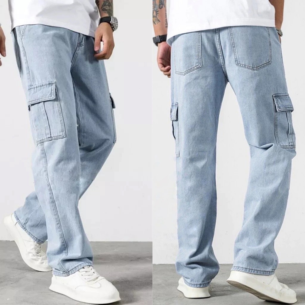 กางเกงยีนส์ นิยมยีนส์ ทรงกระบอก baggy jeans men กับทุกแนว 3สี ฟ้าอ่อน ดำ เทา S-XXXL