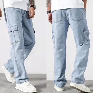 กางเกงยีนส์ นิยมยีนส์ ทรงกระบอก baggy jeans men กับทุกแนว 3สี ฟ้าอ่อน ดำ เทา S-XXXL