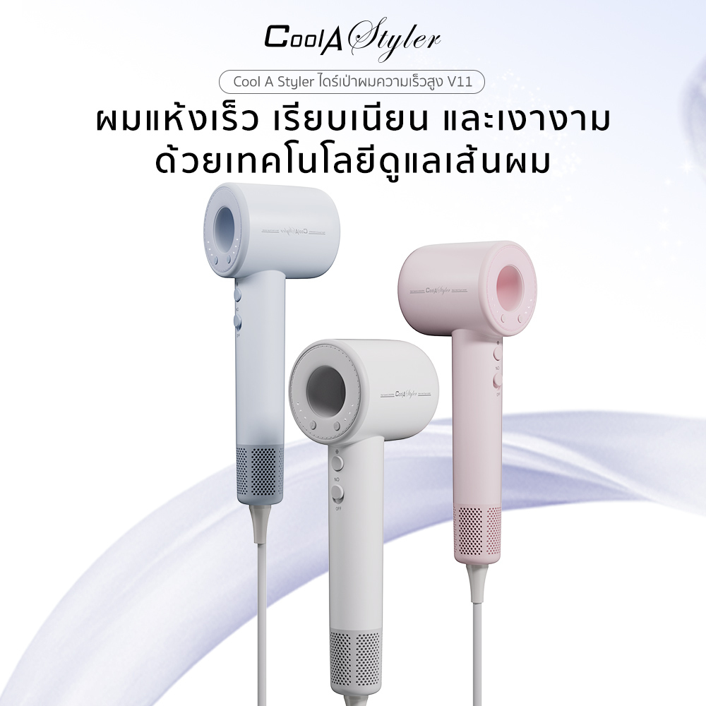 CoolAstyler Macarons3สี ไดร์เป่าผม HighSpeed110Krpm เทคโนโลยีทำความสะอาดตัวเอง ประจุลบ100ล้านบำรุงผม