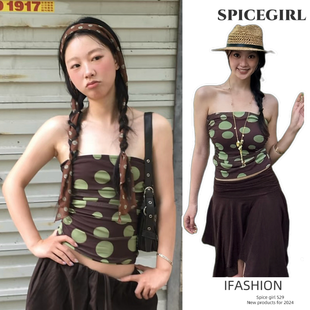🍓Spice Girl🍓  เสื้อสายเดี่ยว วินเทจ ผ้าฝ้าย ยืดหยุ่นดี เซ็กซี่เบาๆ ดีไซน์ไม่ซ้ำใคร ฮิต ถ่ายรูปสวย สไตล์ยุโรป-อเมริกา