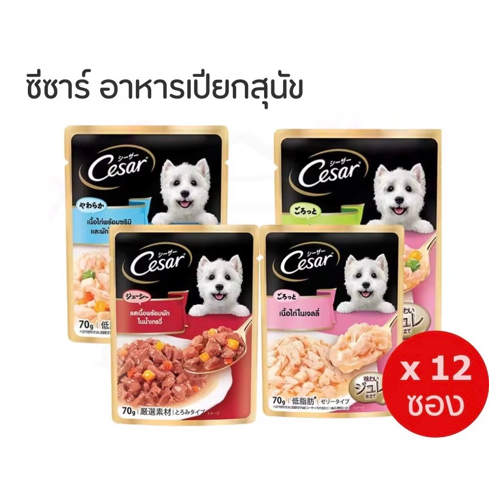 Cesar ซีซาร์ อาหารเปียกสุนัข ขนาด 70 กรัม คละรส (ยกโหล)