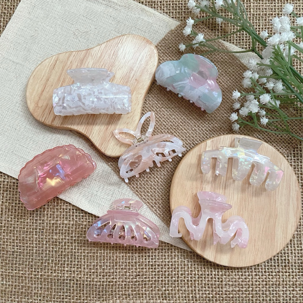 [6-6.2cm] กิ๊บหนีบผมเนื้ออะคริลิคลายหินอ่อนสีหวานขนาดกลางๆ ราคาต่อ1ชิ้น พร้อมส่งจากไทย