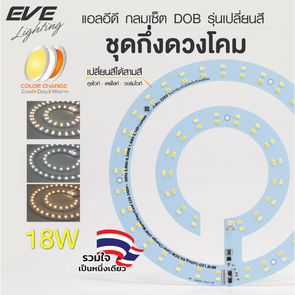 [ ลดราคา ] EVE ชุดแผงไฟแอลอีดี LED เปลี่ยนสีได้ 3 สี ขนาด 18W เปลี่ยนสีได้โดยการกด ปิด-เปิด สวิตซ์ไฟ