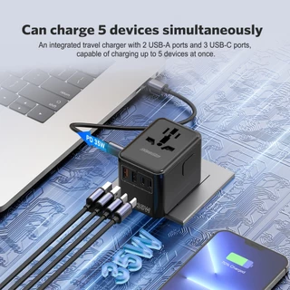 MEEGOO ปลั๊กท่องเที่ยว แกลเลียมไนไตรด์ GAN หัวปลั๊กไฟทั่วโลก AC2500W DC35/45/67/100/140W Universal Travel Adapter