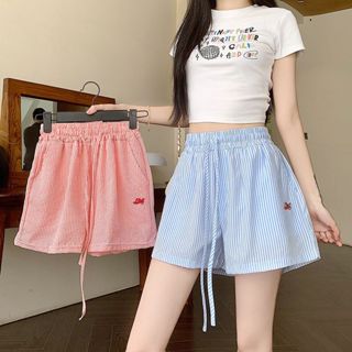 กางเกงขาสั้นลายทางสไตล์เกาหลี กางเกงขาสั้นกีฬาลำลอง เชือกผูก…