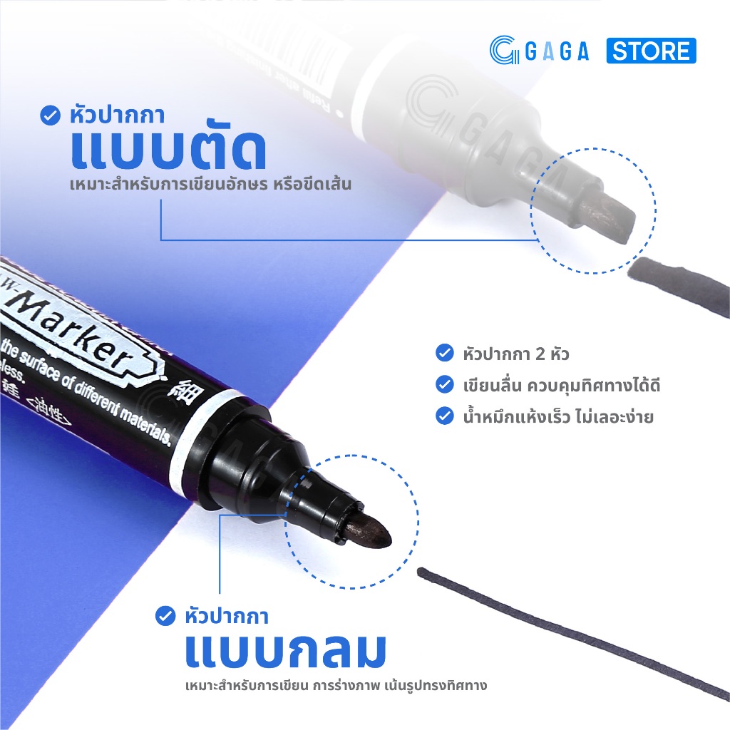 ปากกามาร์คเกอร์ 2หัว 10ด้าม  Permanent ปากกาเคมี เมจิกหัวกลมหัวตัด Marker Pen - รูปที่ 2