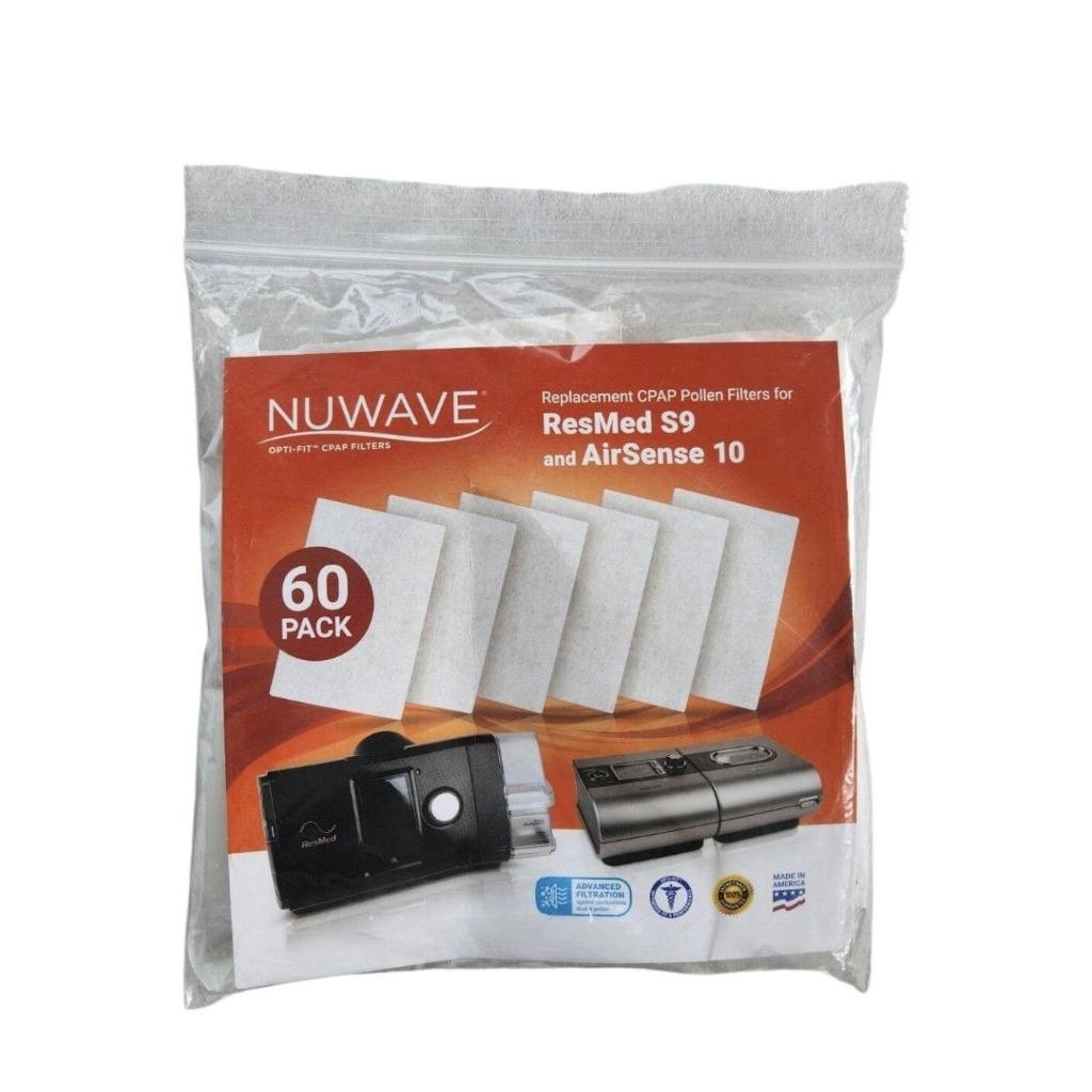 แผ่นกรอง เครื่อง Resmed ยี่ห้อ NUWAVE สำหรับเครื่องรุ่น Resmed S9, Airsense 10 จำนวน 60 แผ่น