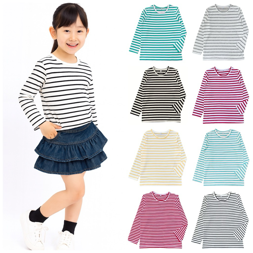 เสื้อคอกลม แขนยาว ริ้ว เด็กหญิง-เด็กชาย 14 สี   Striped Long Sleeve T Shirt for Kids unisex