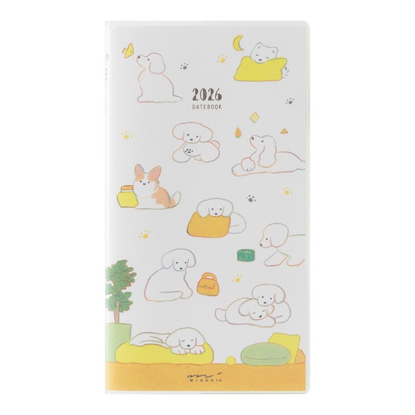 ** SALE ** MIDORI Pocket Diary <Slim> Dog 2026 (D22361006) / ไดอารี ขนาด Slim ลายน้องหมาอ้วนกลม ปี 2026 แบรนด์ MIDORI