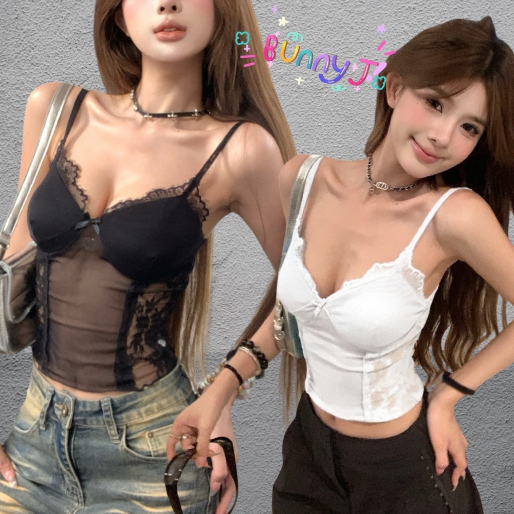 เสื้อสายเดี่ยว ครอป ซีทรู พร้อมส่งในไทย สายฝอ สายแซ่บ สายปาร์ตี้กลางคืนห้ามพลาด ดีเทลลูกไม้ ผ้าซีทรู ตรงอกมีฟองน้ำ มี3สี