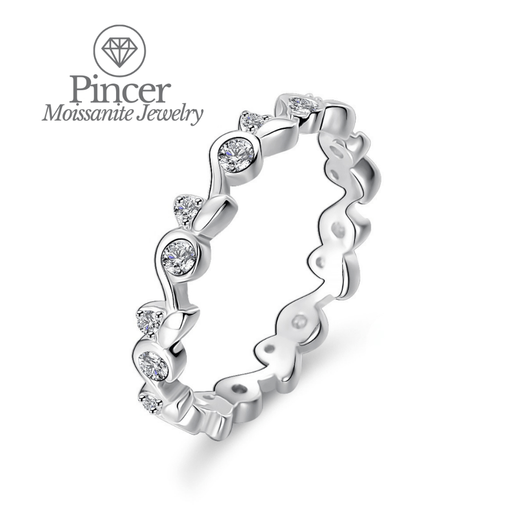 Pincer Moissanite Ring แหวนเงินแท้ ชุบทองคำขาว S925 เพชรโมอีส รุ่น [PR003] Dream loop