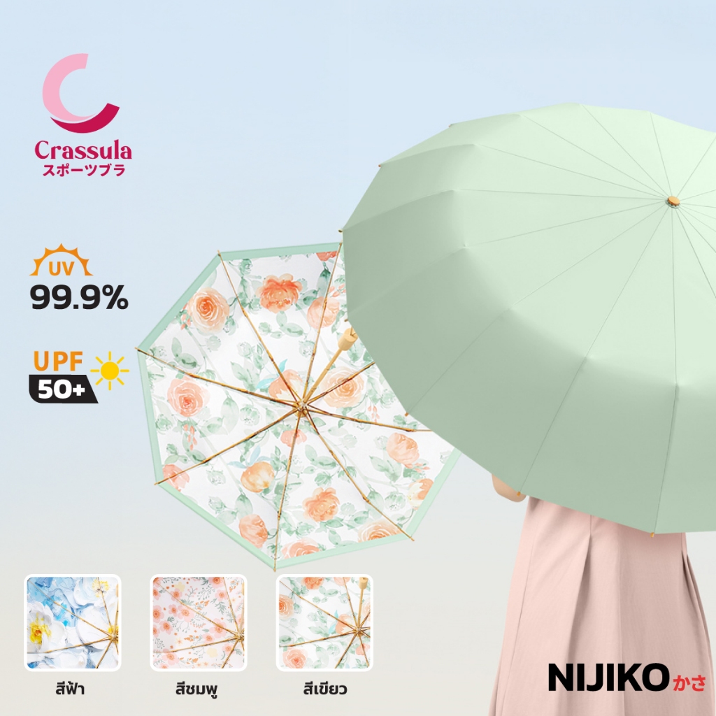 ร่มกันแดดกันฝน NIJIKO ลายภาพวาด แบบพับได้ ป้องกันรังสี 99.8% UPF 50+