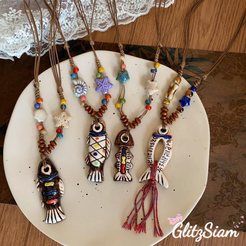Glitzsiam🐟🐟คอลเลกชันสร้อยคอปลาทำมือ สร้อยคอกระดูกปลาแบบชาติพันธุ์ หลากหลายสไตล์ ราคาประหยัด จัดส่งจากประเทศไทย.