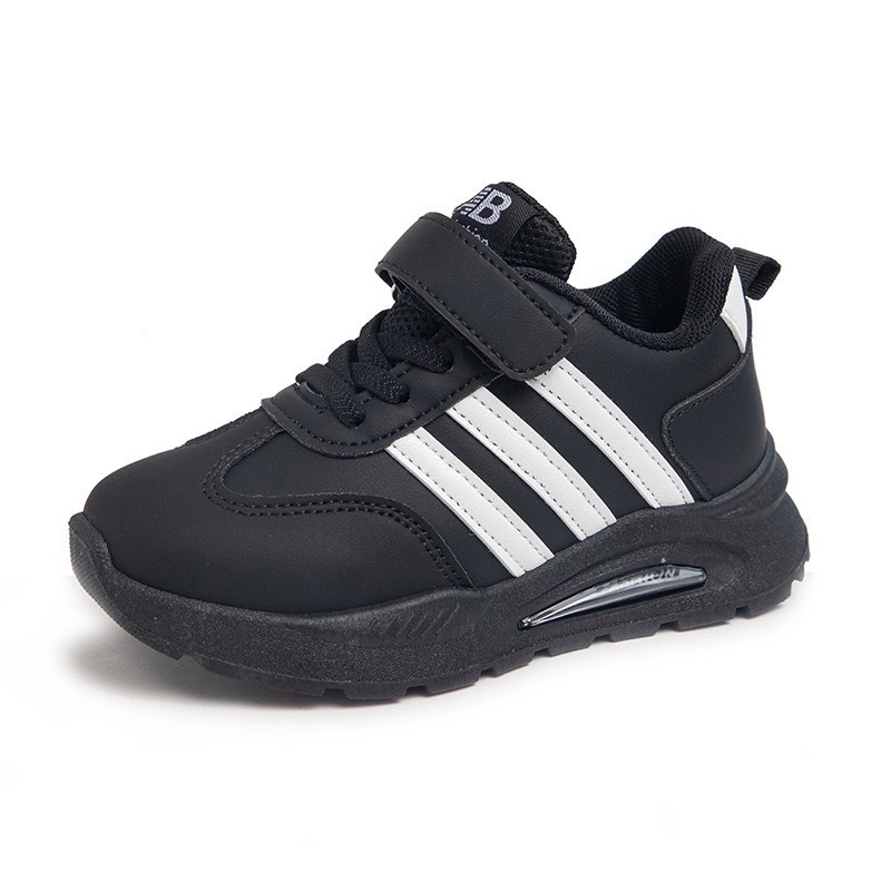 พร้อมส่งจากไทย  รองเท้าผ้าใบยางนุ่ม เหมาะสำหรับเด็กใส่เที่ยว เดิน วิ่ง และเล่นกีฬา C1 สีดำดำ