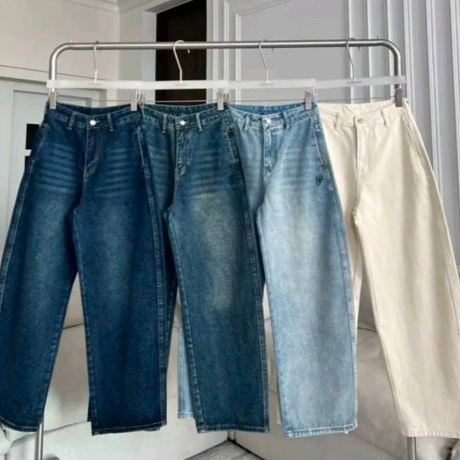 PTJ30300 Demana Barrel Slim กางเกงยีนส์ขากระบอกทรงใหญ่ Barrel กระเป๋าหลังปัก PROMTHONG