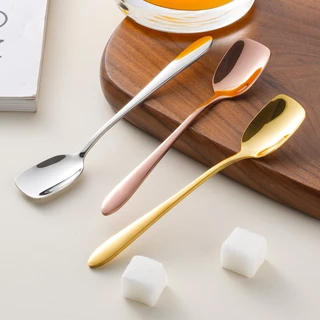 ShopAt.Two[ST-2040] ช้อนขนม ส้อมขนม ช้อนหัวเหลี่ยมสแตนเลส 304 ช้อนไอศกรีมส้อมผลไม้