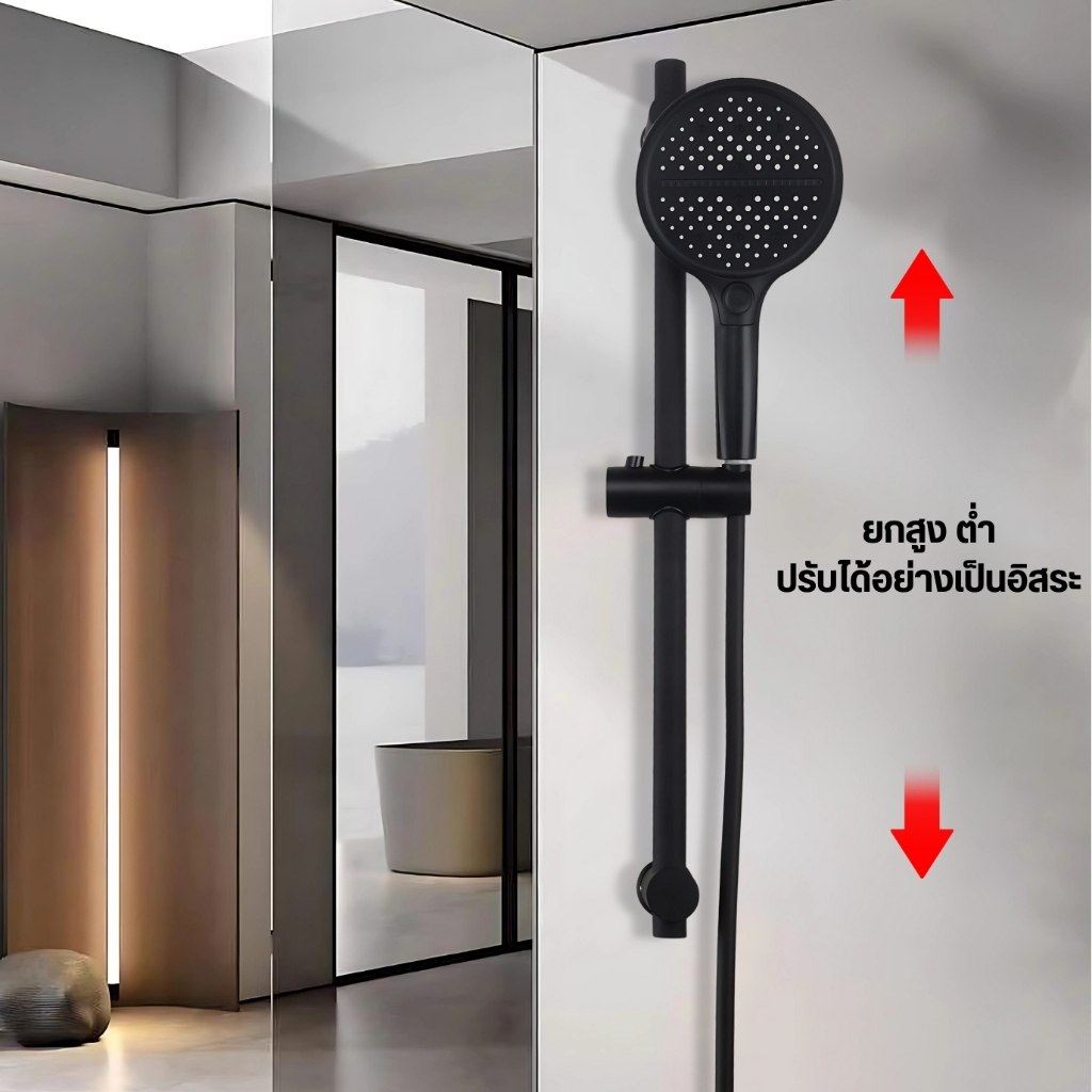 ชุดฝักบัวอาบน้ำ วัสดุมีคุณภาพ หน้ากว้าง 15 ซม. ปรับน้ำ 3 ระดับ ราวปรับเลื่อนขึ้น-ลง ได้ น้ำไหลแรง - รูปที่ 5