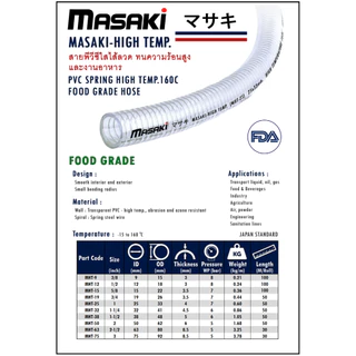 MASAKI High Temp 160C Food grade ใช้งานกับอาหารฟู๊ดเกรด สายดูด สายหม้อน้ำ ทนน้ำมัน สายยางใสไส้ลวดใช้งานกับเครื่องยนต์