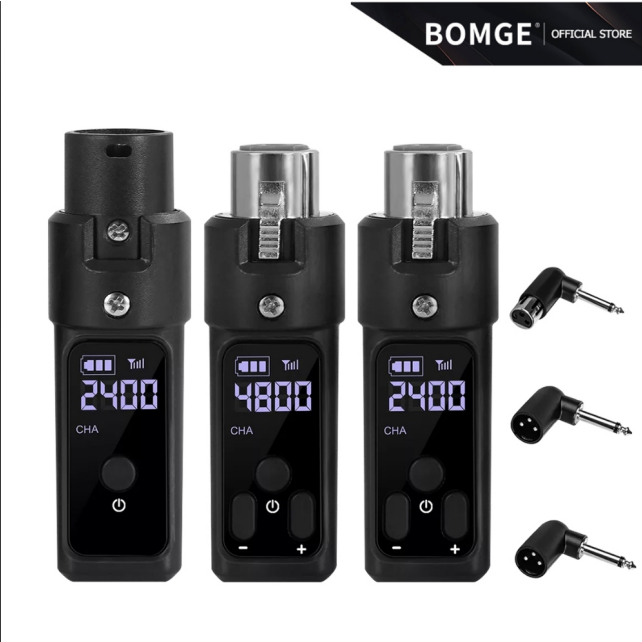​BOMGE WTU04 ระบบไมโครโฟนไร้สายชาร์จ 2.4GHz XLR ระยะทาง 80 เมตร แบตเตอรี่ 8 ชั่วโมง ตัวแปลงสัญญาณสำหรับ /ระบบ PA/กีตาร์