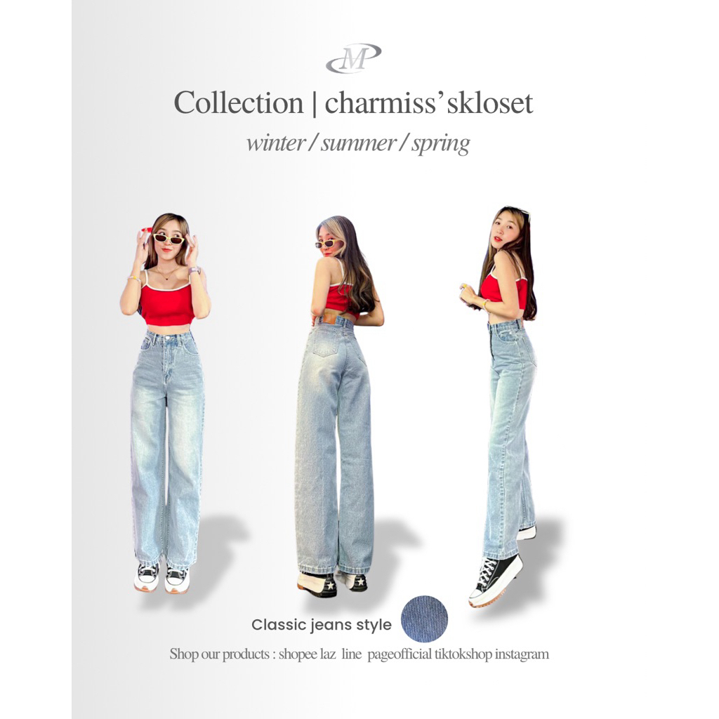 Apollo.jeans💗 လီဇာ လက်တံဘောင်းဘီ (ကျပ်ကြား/စတရိတ်) အမြင့်အနား ယန်းစ်ဘောင်းဘီ စိုက်ဆွဲလွယ် သက်သာ အလင်းယန်းစ်ရောင်