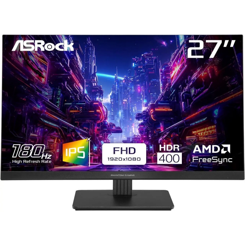 ASRock Phantom Gaming 27" 180 Hz IPS FHD Gaming Monitor FreeSync 123% sRGB / 94% DCI-P3 PG27FFT1B