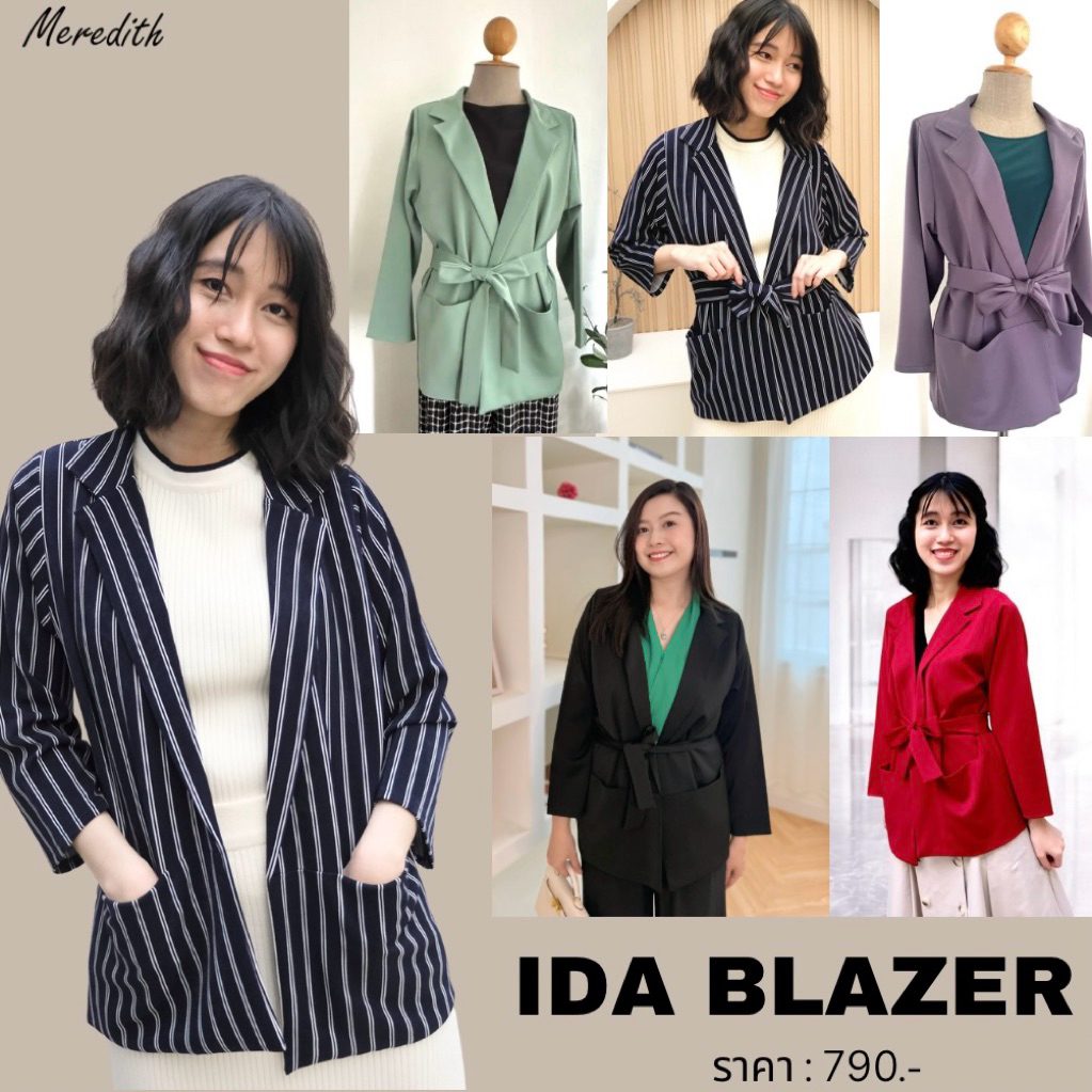 MEREDITH -IDA เสื้อคลุมคอปกมีเชือกคาดเอว