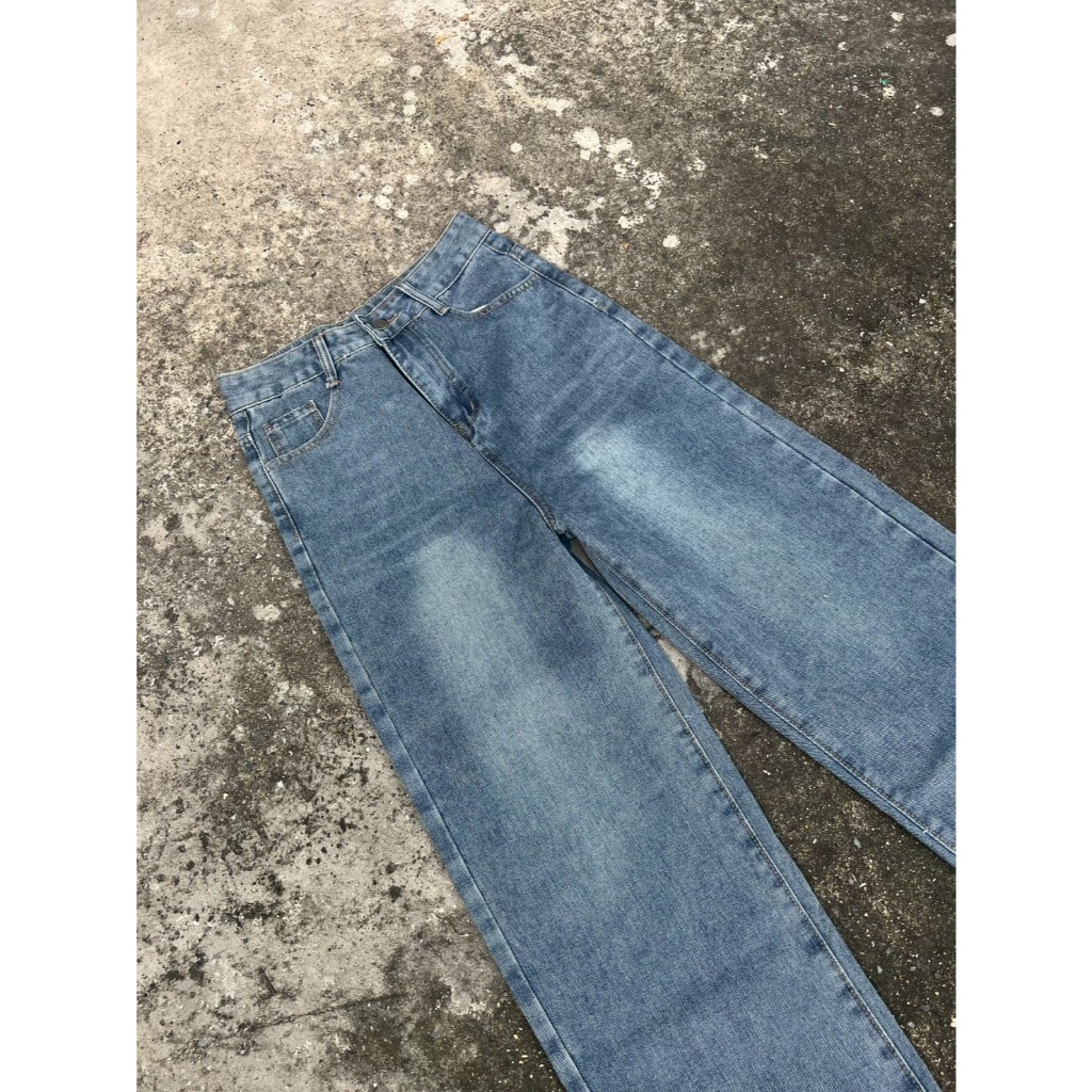 กางเกงยีนส์กระบอกกลางเอวสูงป้านวินเทจสีBlue1368 - รูปที่ 7