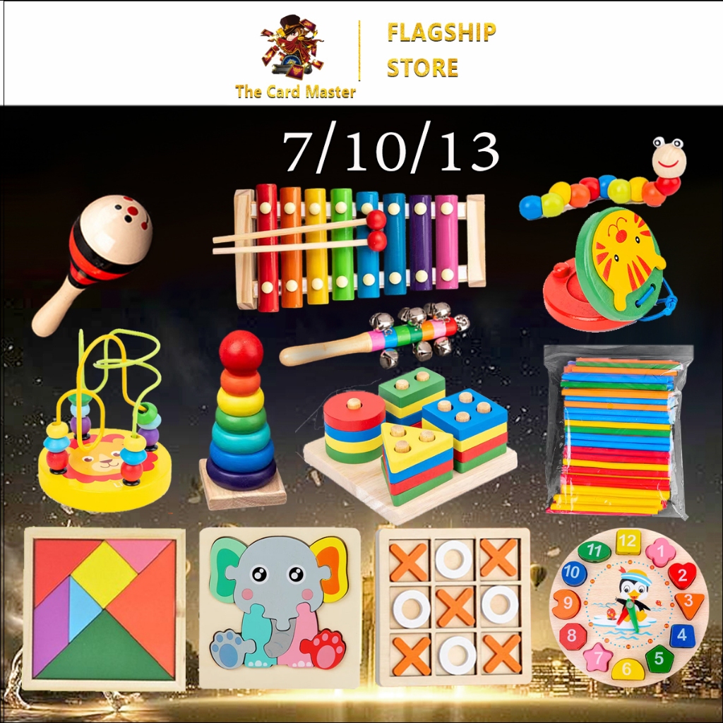 ของเล่นไม้สำหรับเด็กเพื่อการเรียนรู้รูปทรง เครื่องดนตรีเรียนรู้เรื่องเสียง เรียงลำดับเล็ก-ใหญ่