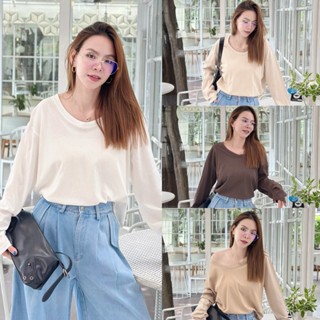 039 เสื้อยืดแขนยาว คอยู ทรงOversize ผ้าCottonลายหิมะ