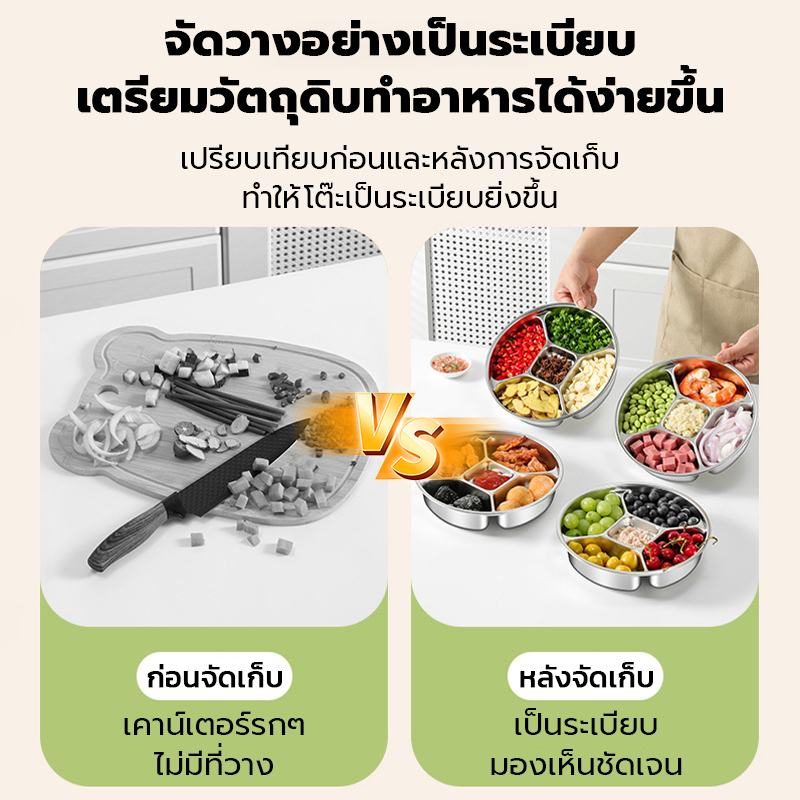 ถาดหลุม สแตนเลส 304 อย่างหนา ไม่ขึ้นสนิม ปลอดภัย ทนทานต่อการใช้งาน กลม ถาดอาหาร ม 5 ช่อง ถาดหลุมสแตนเลส ราคา ถูกที่สุด ดีลบีเคเค แกลเลอรีภาพที่ 3