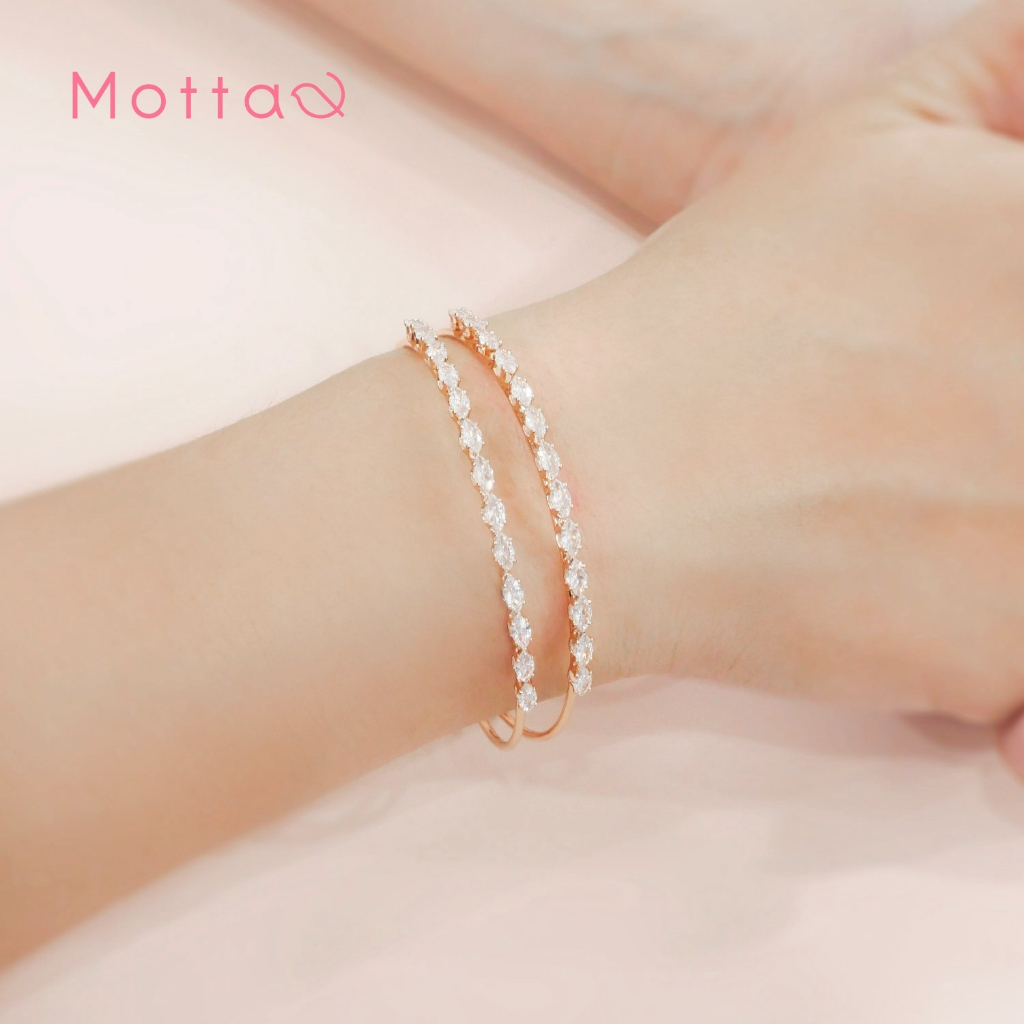 Motta Bangle กำไลข้อมือชุบทองคำขาว ดีไซน์ 2 เลเยอร์เพชรเรียบหรู