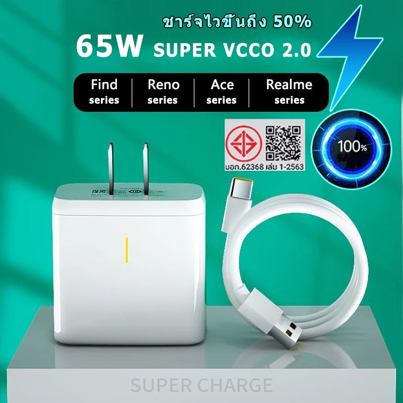ชุดชาร์จออปโป้ OPP ชุดชาร์จ Realme TYPE C 65W SUPER VOOC ชาร์จเร็ว Type-C หัวชาร์จ 65W