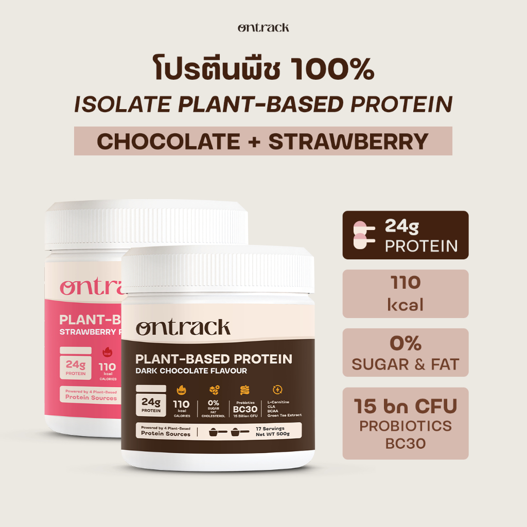 Set 2 กระปุก Ontrack โปรตีนพืช (Plant Protein) 500g 17 serving