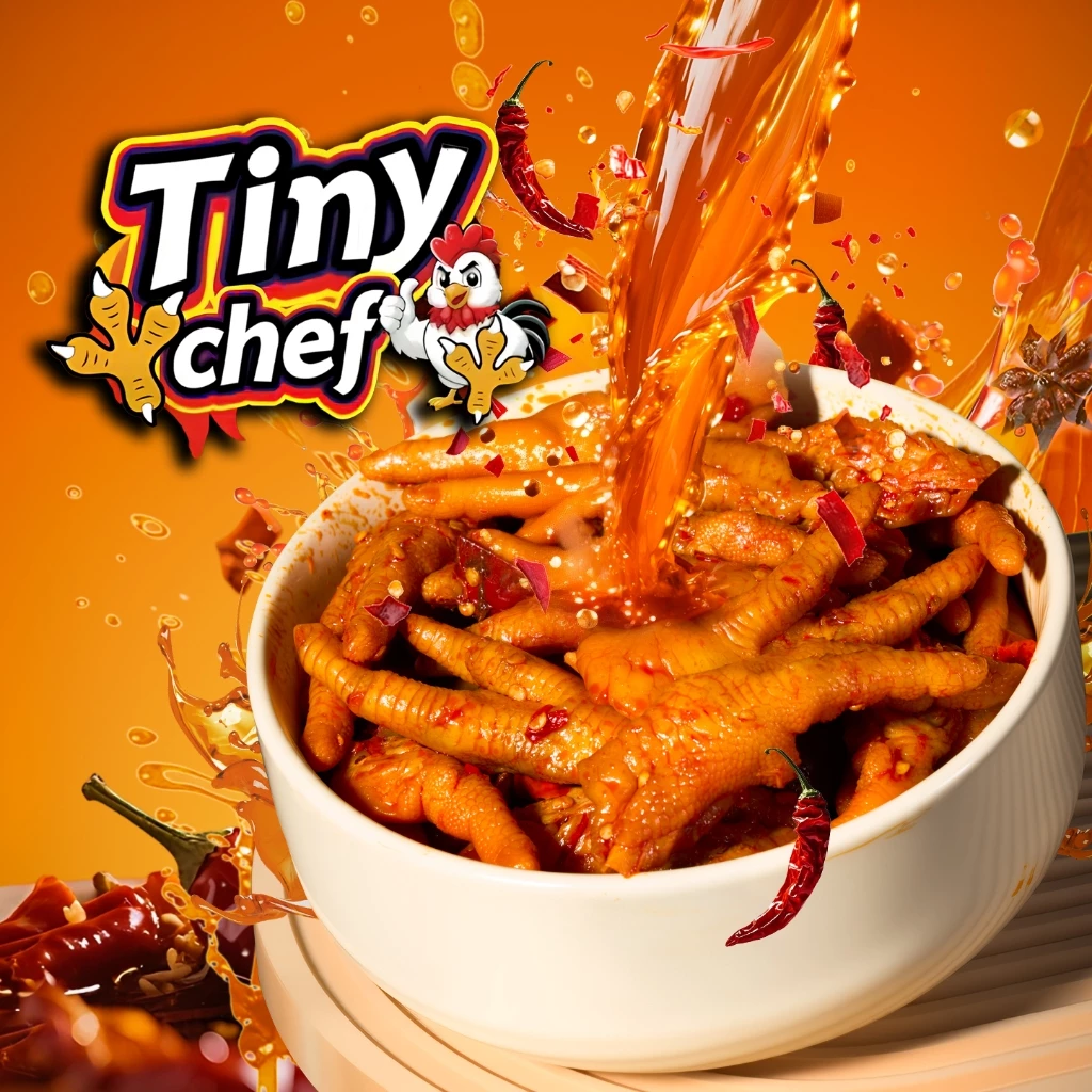 Tiny chef ตีนไก่ปรุงรสพร้อมทาน มี 3 รสชาติ หม่าล่า เชียงล่า พริกดอง มี อย. ผลิตในประเทศไทย รสสัมผัสนุ่มหนึบ อร่อย แซ่บๆ
