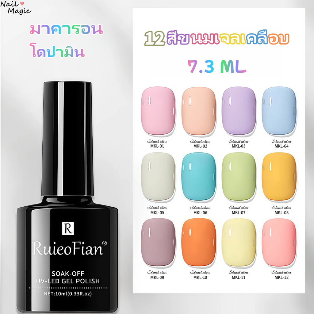 Nail.Magic ยาทาเล็บเจล 12สีสีเจลทาเล็บ 7.3ML สีมาการอง น้ํามันทาเล็บ ชุดยาทาเล็บเจล สียอดนิยม โดพามีน สําหรับร้านทําเล็บ
