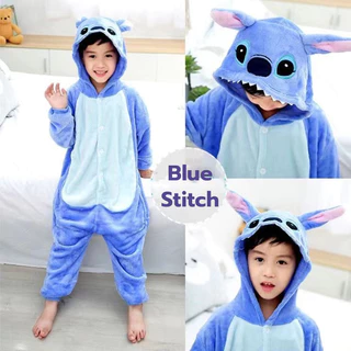 ชุดการ์ตูนน่ารักชุดคู่ ชุดพ่อแม่-ลูก Stitch ชุดนอนสีน้ำเงิน ชุดนอนหนึ่งชิ้น เครื่องแต่งกายประสิทธิภาพของปาร์ตี้