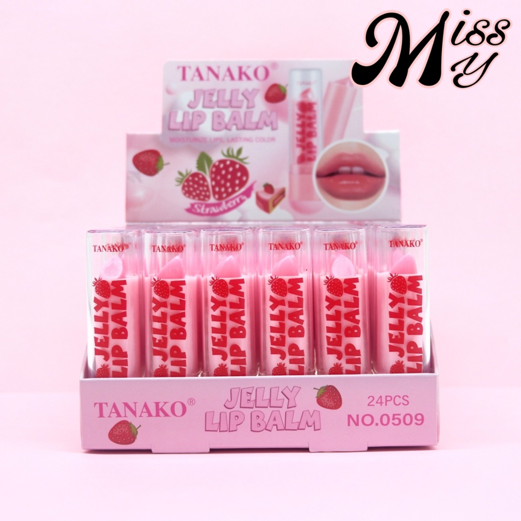 {24แท่ง} TANAKO Strawberry Jelly Lip Balm ลิปบาล์มสตรอเบอร์รี่ เนียนนุ่ม ริมฝีปากอมชมพู no.0509